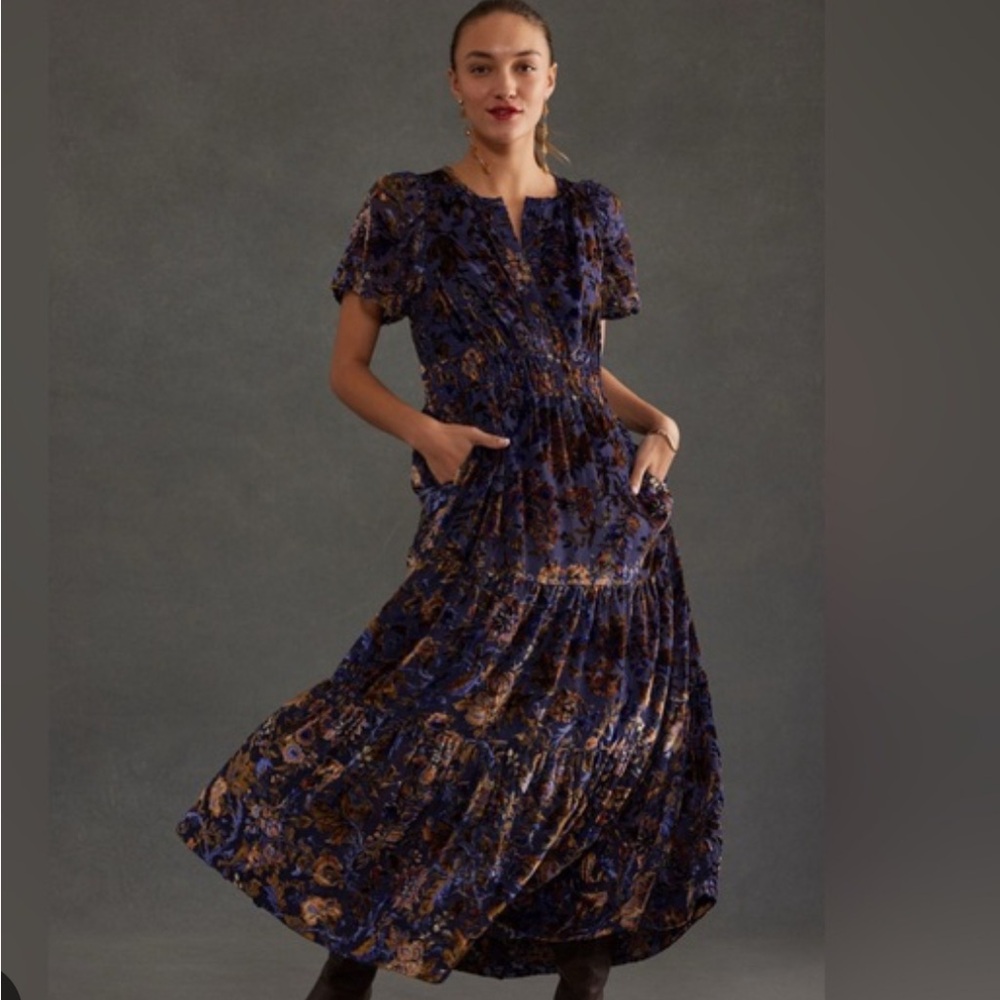 Anthropologie Somerset Maxi Dress in a floral burnout velvet